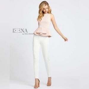 Ieena for Mac Duggal Pink Peplum Top and White Pants Set